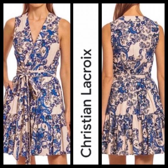 NWT Christian Lacroix Paisley Linen Blend Wrap Dress - Picture 5 of 12